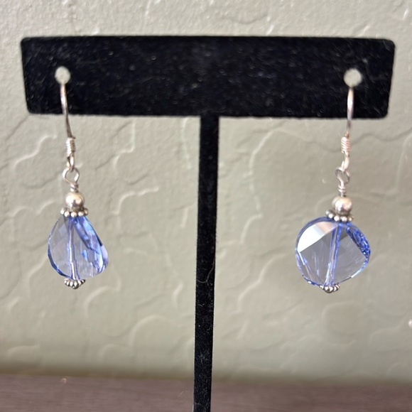 Periwinkle Blue Faceted Crystal Earrings in Sterling Earwires - Picture 6 of 6